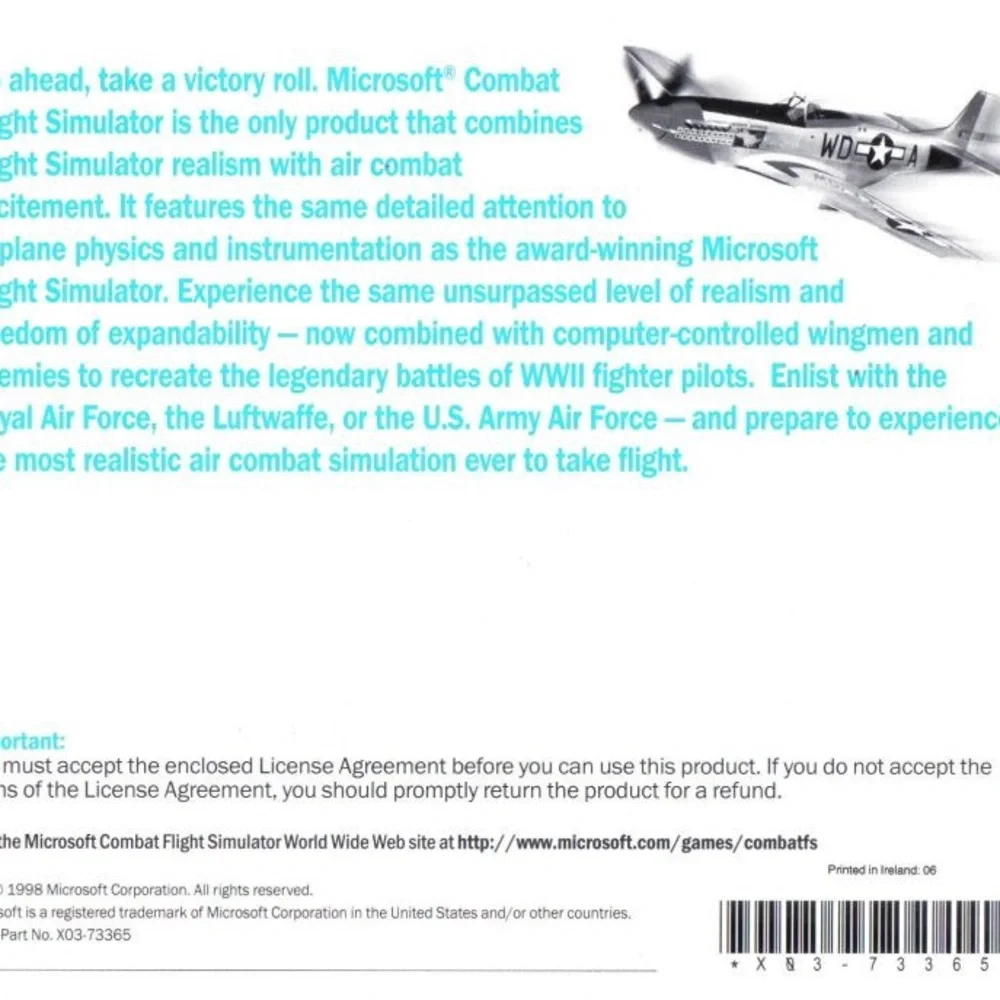 10/$25🦋 Microsoft Combat Flight Simulator: WWII Europe Series CD-ROM
